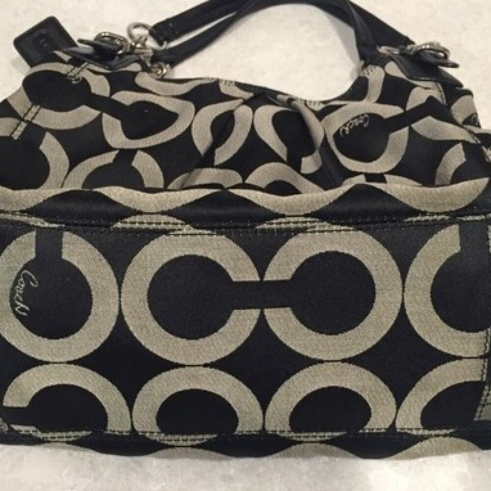 COACH "MIA OP ART MAGGIE" SET Monogram Black SHOULDER WALLET CHECKBOOK S1-7390 - Picture 4 of 15